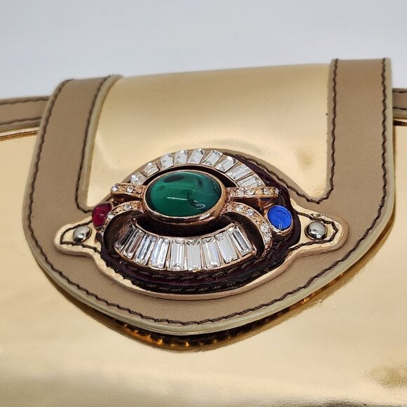 💥WOW! Giuseppe Zanotti Rose Gold Jeweled Leather Clutch - Pure Iconic Glam Y2K - Picture 6 of 13